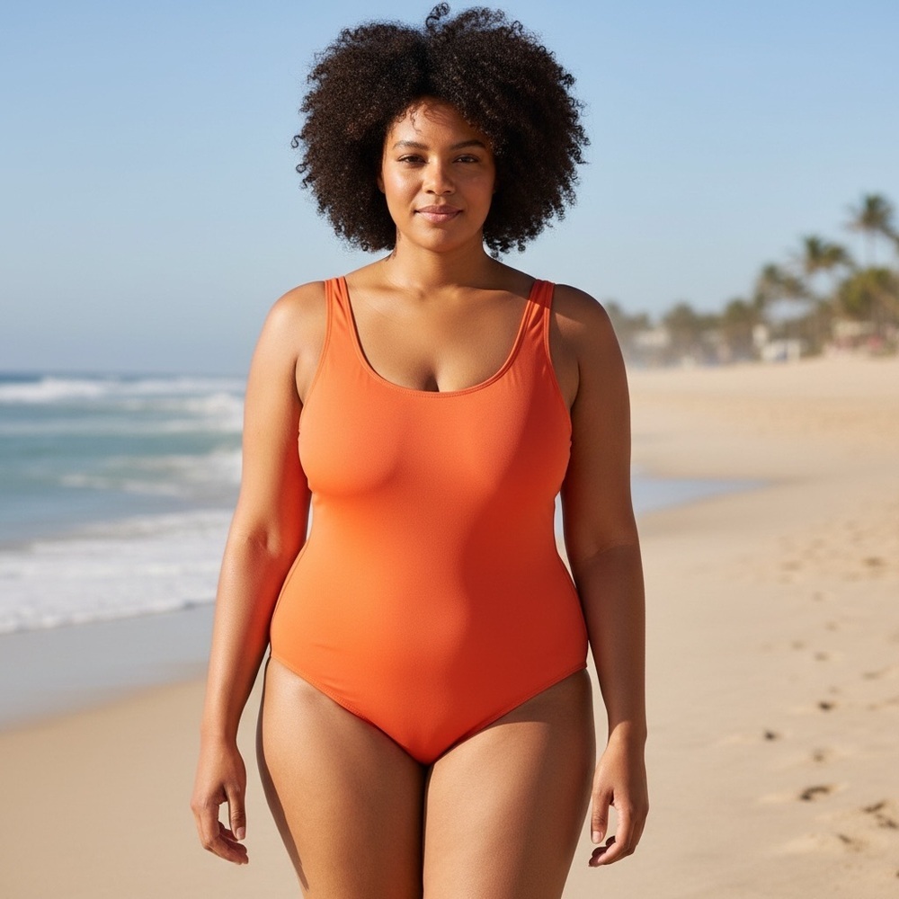 Amazon Essentials 5X Orange One Piece Swimsuit NWT Plus Size Full Coverage